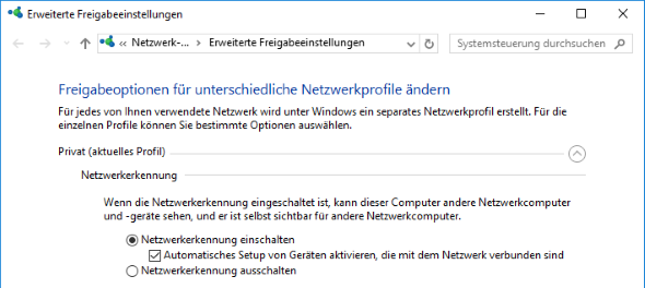 Netzwerkerkennung einschalten (Windows 10)